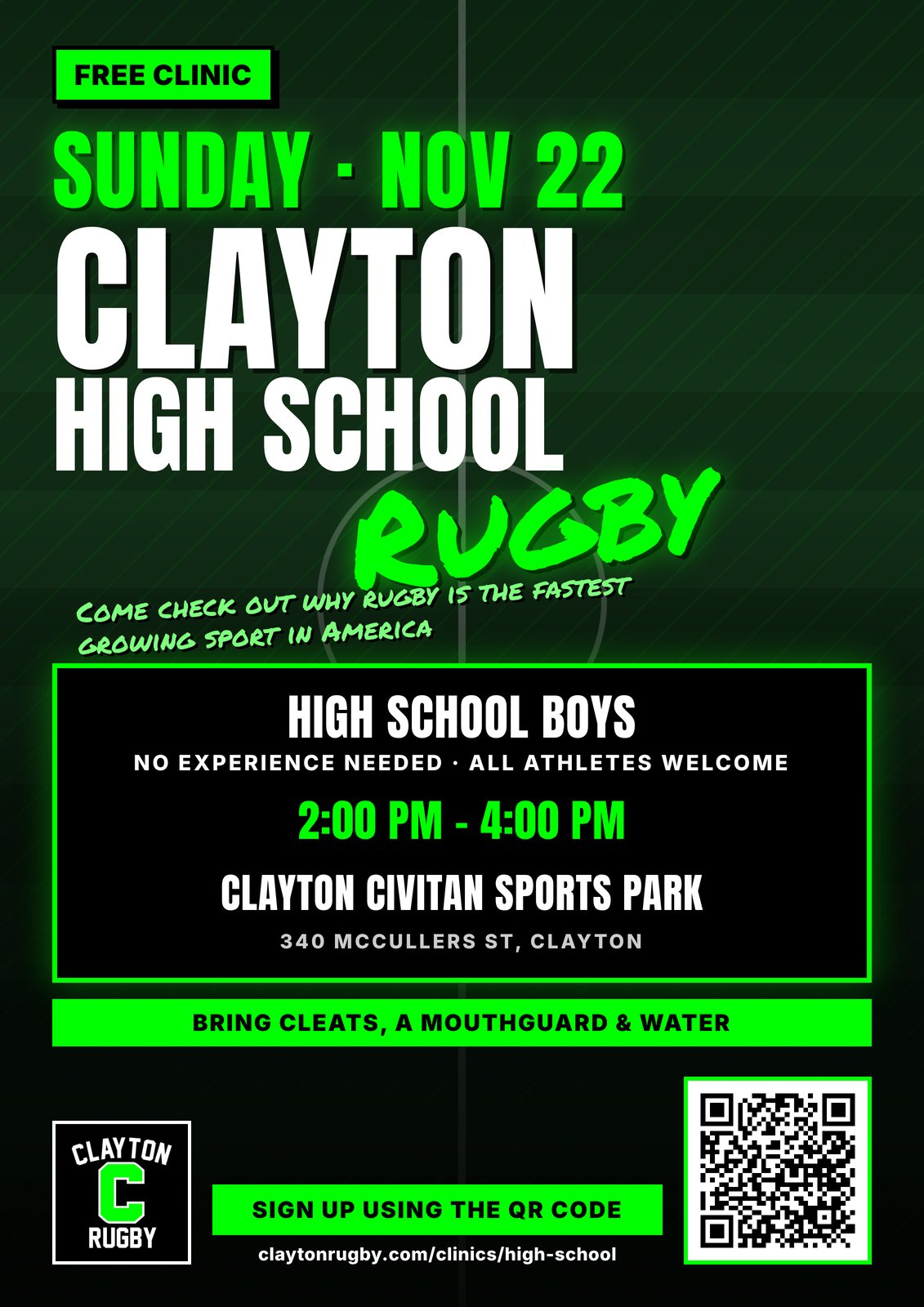 High School Rugby Clinic flyer